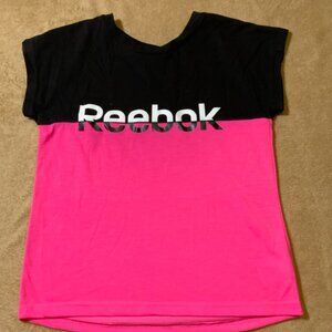 Reebok Girls Sz XL (14-16) Black‎ Hot Pink T-shirt Criss Cross Strap (E)